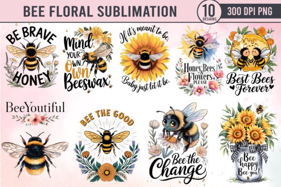 Bee Floral Quotes Sublimation Bundle PNG: Graphics and Illustrations Review