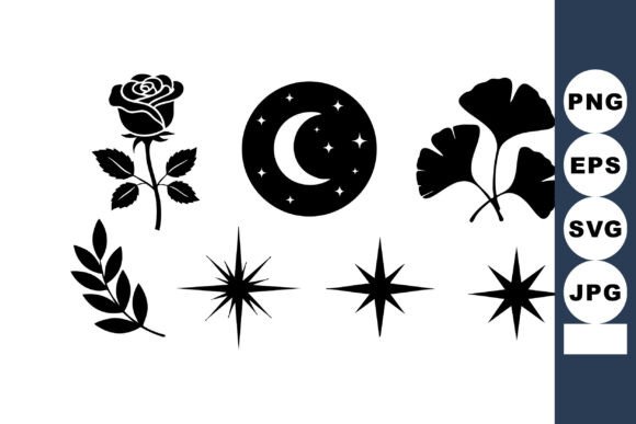 Black Floral and Celestial Vector Icons Graphics and Illustrations Review