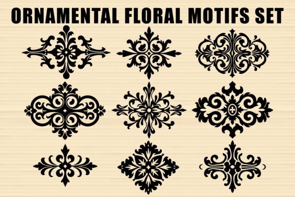 Black Floral Motif Vector Set for Graphics and Illustrations