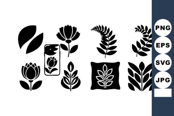 Black Silhouette Floral Icons Set with L: Graphics and Illustrations Review