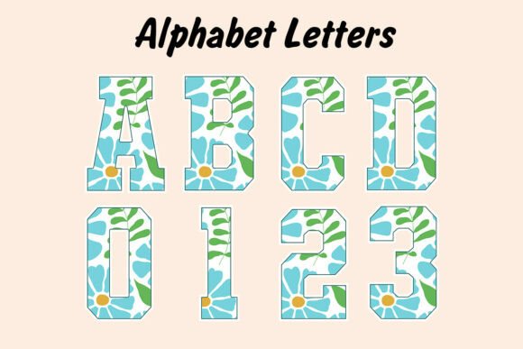 Blue Preppy Retro Floral Alphabet PNG Graphics & Illustrations Review