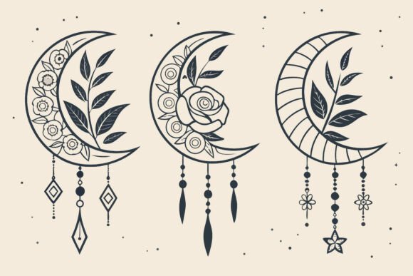 Celestial Moons with Floral Charms Graphics & Illustrations