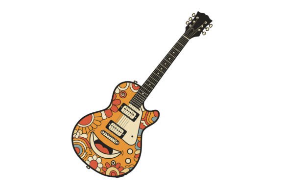 Colorful Electric Guitar with Floral Des Graphics and Illustrations Review