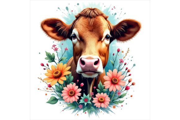 Cute Floral Cow Clipart EPS for Graphics and Illustrations