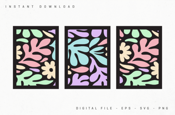 Cutout Panels Abstract Pastel Floral Art Graphics & Illustrations