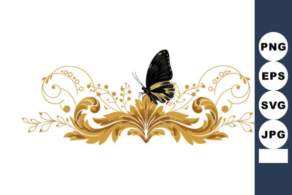 Decorative Golden Floral Ornament with B Graphics and Illustrations