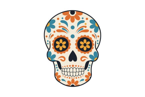Decorative Sugar Skull with Floral Patte Graphics and Illustrations
