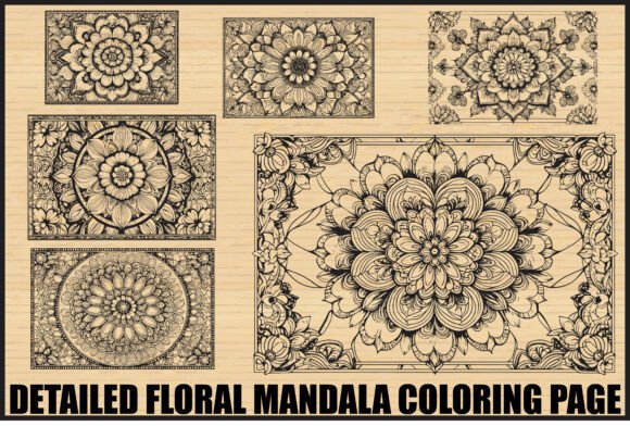 Elegant Floral Mandala Coloring Page Set: Graphics & Illustrations