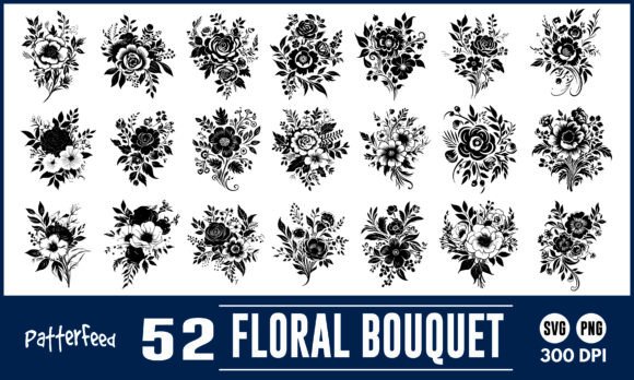 Floral Bouquet Svg Png Silhouette Bundle Graphics and Illustrations