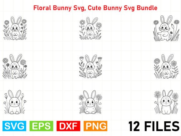 Floral Bunny Svg, Cute Bunny Svg Bundle Graphics and Illustrations