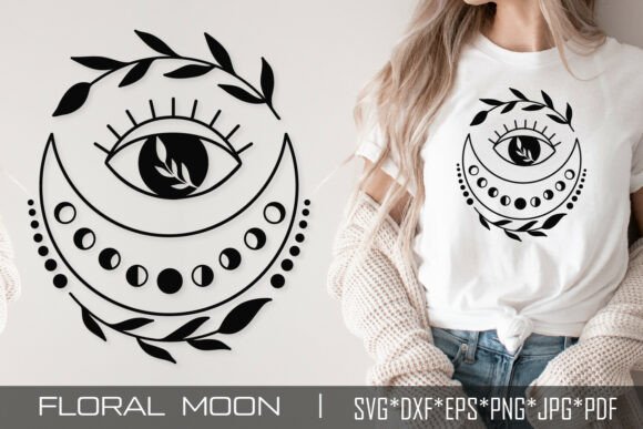 Floral Crescent Moon with Eye SVG File: Graphics for Modern Publishing