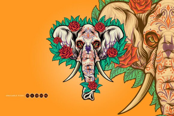 Floral Elephant Skull Dia De Los Muertos Graphics for Bold Branding