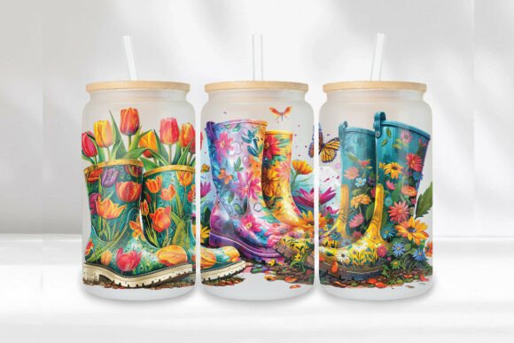 Floral Garden Boots 16oz Glass Can Wrap Graphics & Illustrations Review