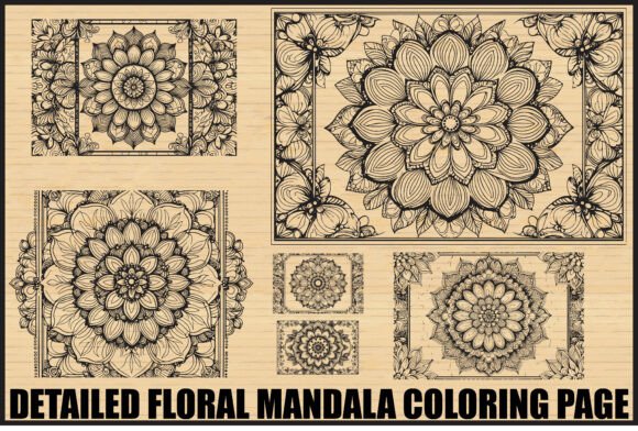 Floral Mandala Coloring Page Set for Graphics and Illustrations