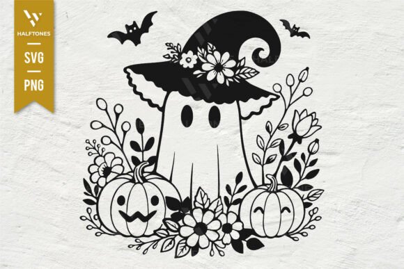 Halloween Ghost Floral Pumpkin: Premium Graphics for Editorial Use