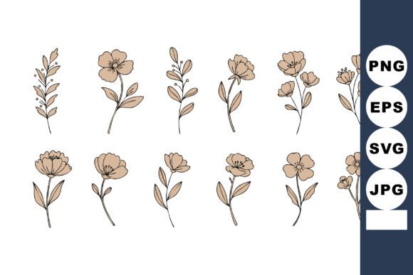 Hand Drawn Simple Brown Floral Elements for Graphics and Illustrations