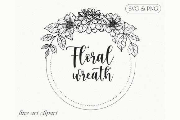 Line Art Botanical Floral Wreath Clipart for Graphics