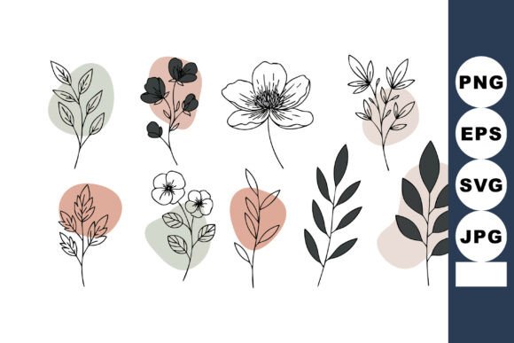 Minimalist Floral Leaves and Branches Ve Graphics and Illustrations