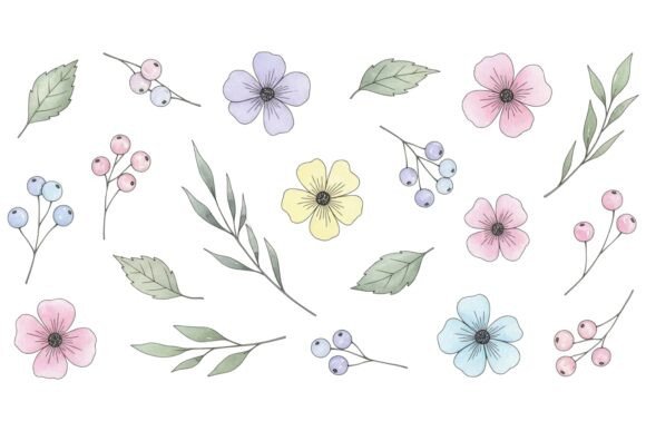 Pastel Hand Drawn Floral Set Graphics and Illustrations Review