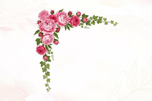 Pink Roses and Ivy Floral Accent Graphics and Illustrations