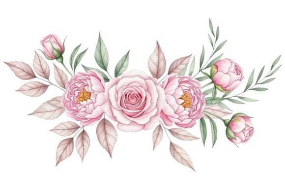 Pink Roses Peonies Floral Set Graphics and Illustrations Review