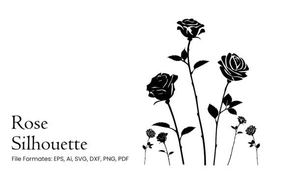 Rose Silhouette Floral Clipart Svg Png for Graphics and Illustrations