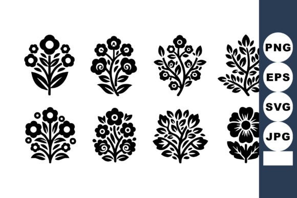Set of Black Floral Vector Icons with Va Graphics and Illustrations
