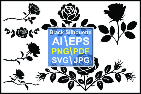 Silhouette Rose Floral Decorative Elemen Graphics and Illustrations