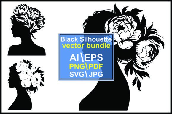 Silhouette Women Floral Elements Graphics and Illustrations Review