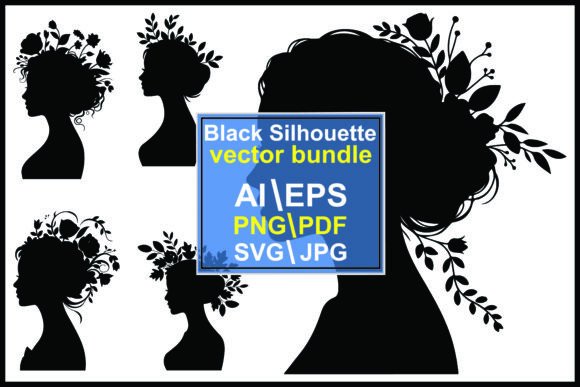 Silhouettes Women s Floral Hairstyles Graphics and Illustrations