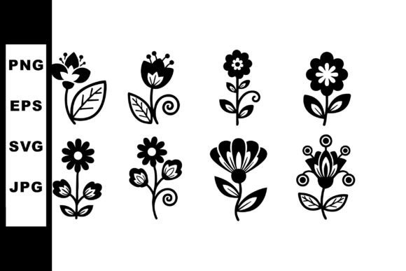 Simple Black Floral Icons with Various F Graphics and Illustrations
