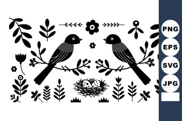 Two Birds with Floral Elements and Nest