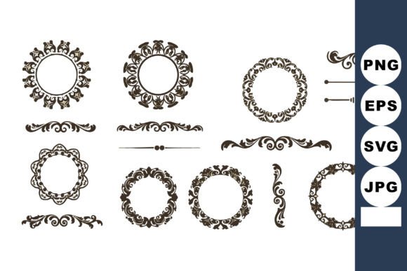 Vintage Ornate Floral Round Frames and D Graphics and Illustrations