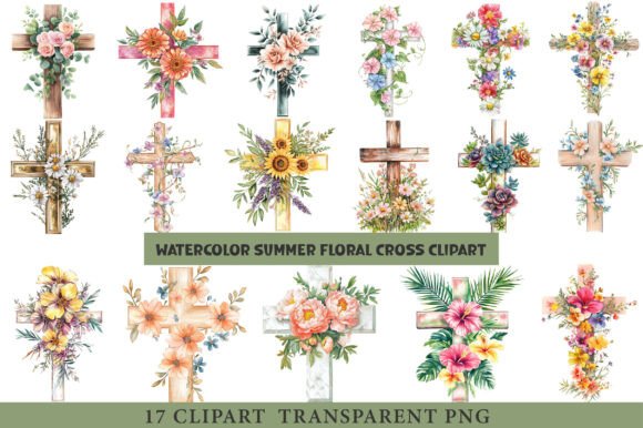 Watercolor Summer Floral Cross Clipart Graphics and Illustrations Review