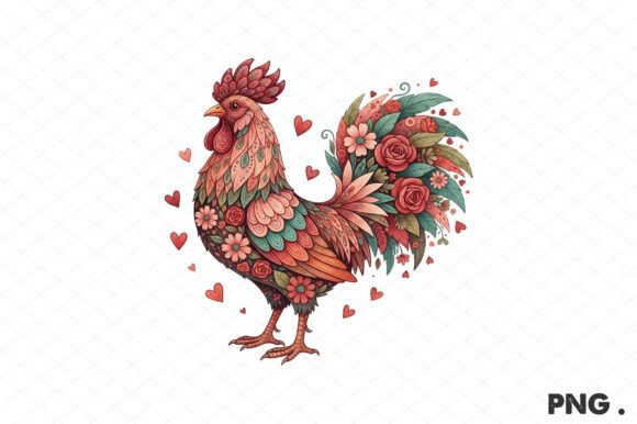 Western Floral Chicken Valentine PNG Graphics and Illustrations