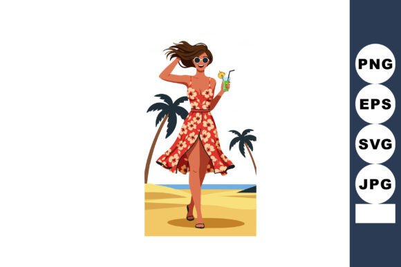 Woman in Floral Red Dress Holding Tropic Graphics and Illustrations Review