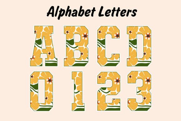 Yellow Preppy Retro Floral Alphabet PNG: Graphics & Illustrations Review